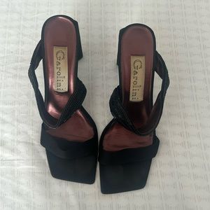 Black square toe beaded heel